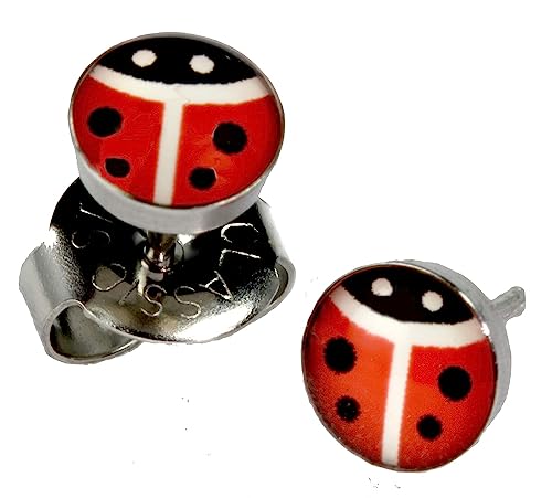 Ear Piercing Earrings Red Lady Bug 5mm Studs Stainless Steel Studex System 75 Hypoallergenic Universal